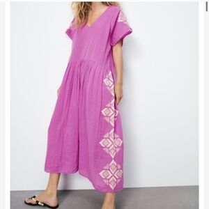 Zara EMBROIDERED TUNIC DRESS Size M
